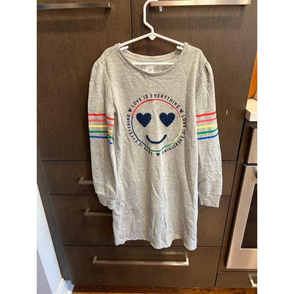 Gap Girls' Love is Everything Rainbow Grey Sweatshirt Dress size 10-12
